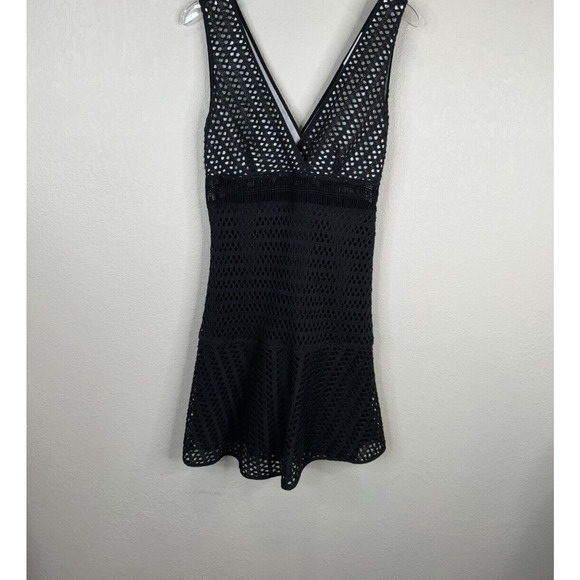 Sandro Paris Paola Mini Dress‎ Size 1 Black Lace Crochet Sleeveless Deep V Neck - Picture 1 of 16
